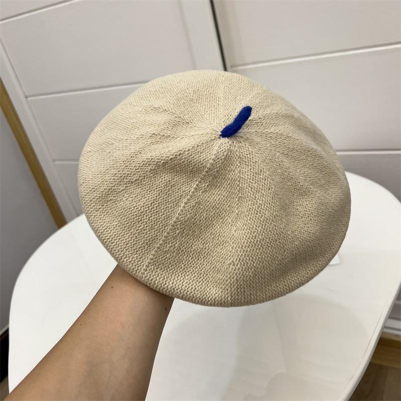 Autumn and Winter Cashmere Knitted Contrasting Colors Tweet Beret Women's Literary Fashion Elastic Sweat Belt Painter Hat