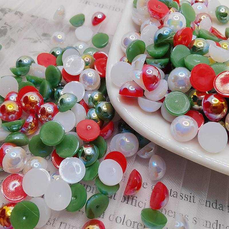 Halvcirkulära platta botten AB Fantasyfärg ABS Pärlemor Högblanka Runda Pärlor för DIY-Smycken & Nageldekor