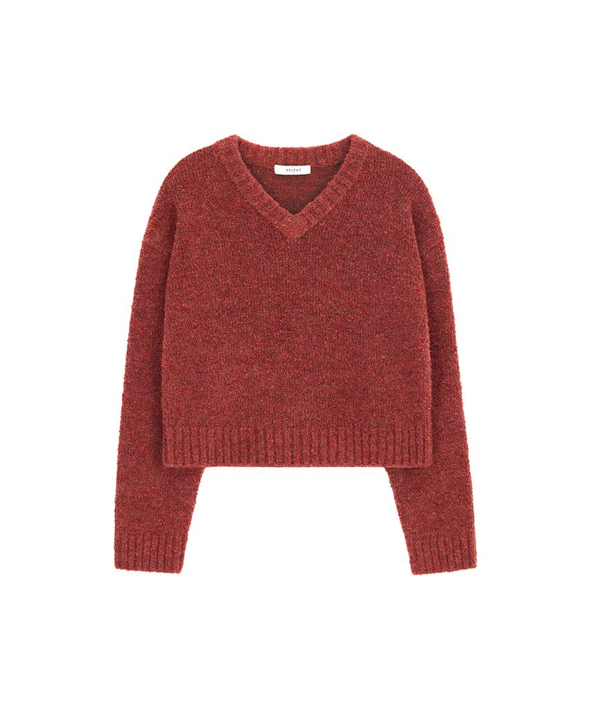 NOIRER FOR WOMAN Boucle V-Neck Oversized Sweater (Red)
