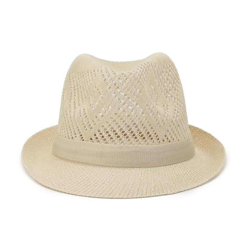 Men'S Casual Straw Top Hat Summer Outdoor Sun Protection Hollow Sun Hat Small Brim Business Versatile Breathable Jazz Hat