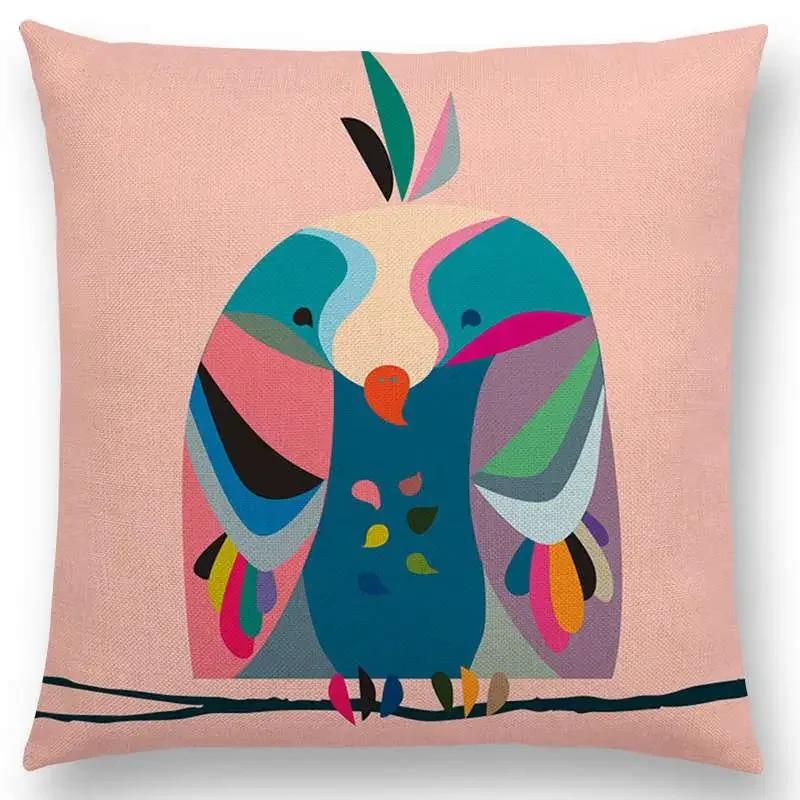 Cartoon Sofa Überwurf Kissenbezug Bunte Tiere Vogel Katze Reh Pfau Eule Blumen Lied Kissenbezug