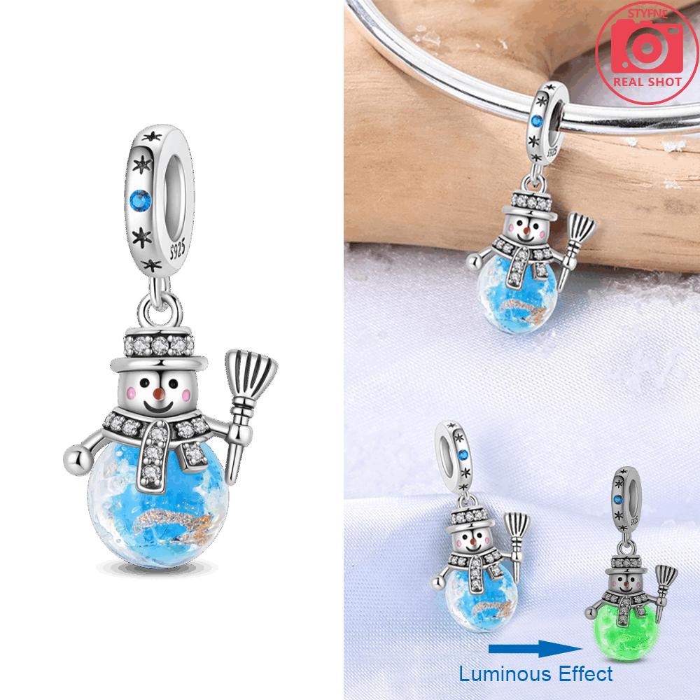 Red Sweater Bear Blue Snowflake Snowman Luminous Pendant Original Copper Bead Fit Bracelet Diy Gift Women Accessory Jewelry