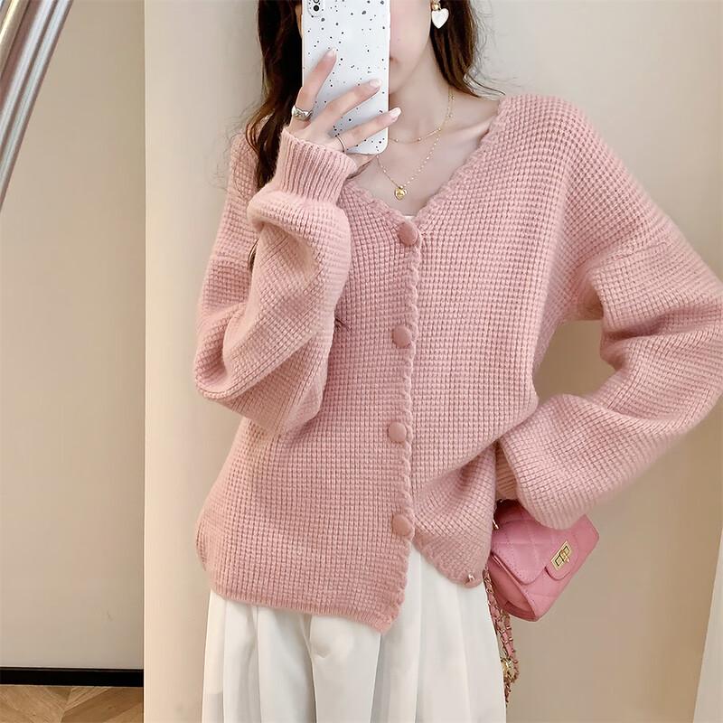 TonLion Women's Delicate Texture V-Neck Cardigan