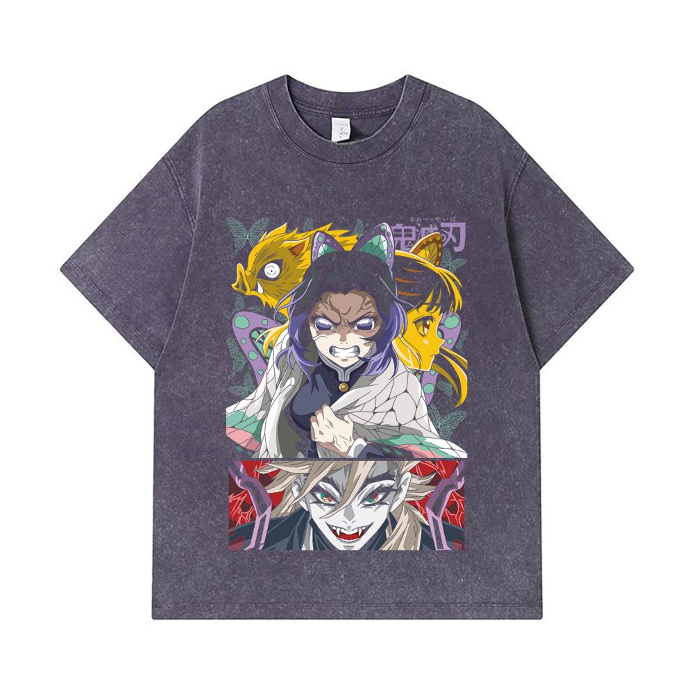 275 GSM Washed T-shirts 100% Cotton Demon Slayer V119 Shinobu Print Unisex Heavy Cotton T Shirt