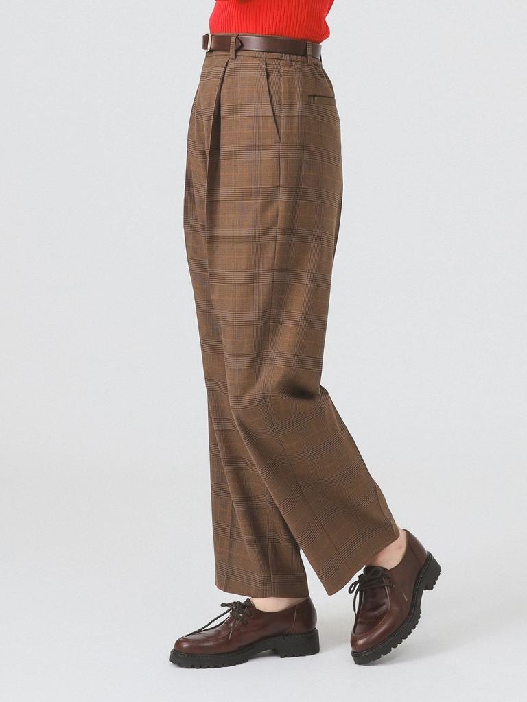 Ray Beams Women's Check Tuck Pants, Brown 1