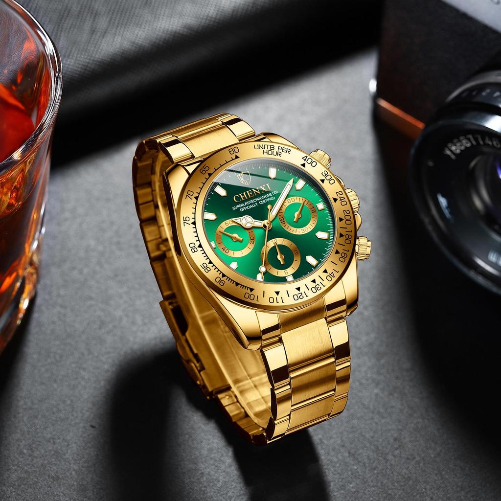 Golden Luminous Waterproof Men's Business Quartz Wristwatch