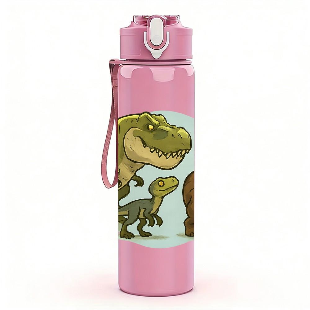1PC Big Dinosaur Small Dino Art 750ml Color Plastic Sports Water Bottle Leakproof Flip Straw Lid Suitable for Sports Office Home Use