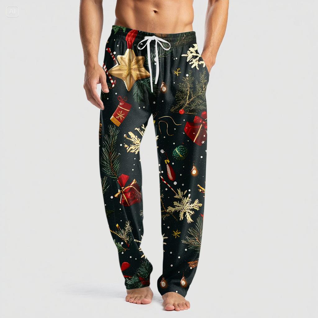 Men's Knitted Fashion Print Pocket Casual Pants Pajama Pants
