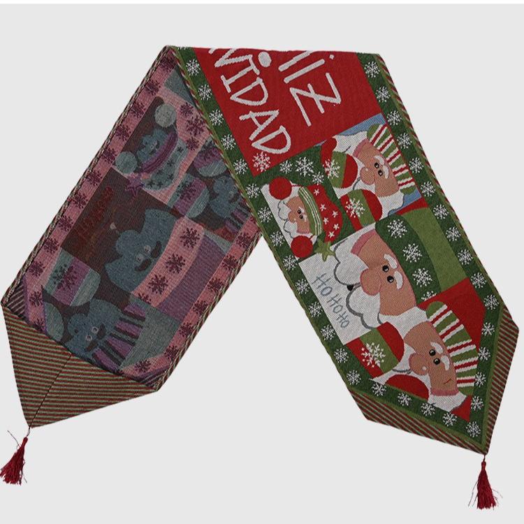 Christmas Table Runner Xmas Printed Tassel Decor Tablecloth Fabric Table Flag for Dining Table Coffee Table Home Kitchen Decor