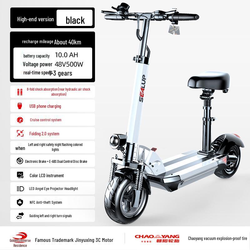 Hirop Adult Folding Electric Scooter, 10-Inch Aluminum Alloy, Two-Wheel Ride-On