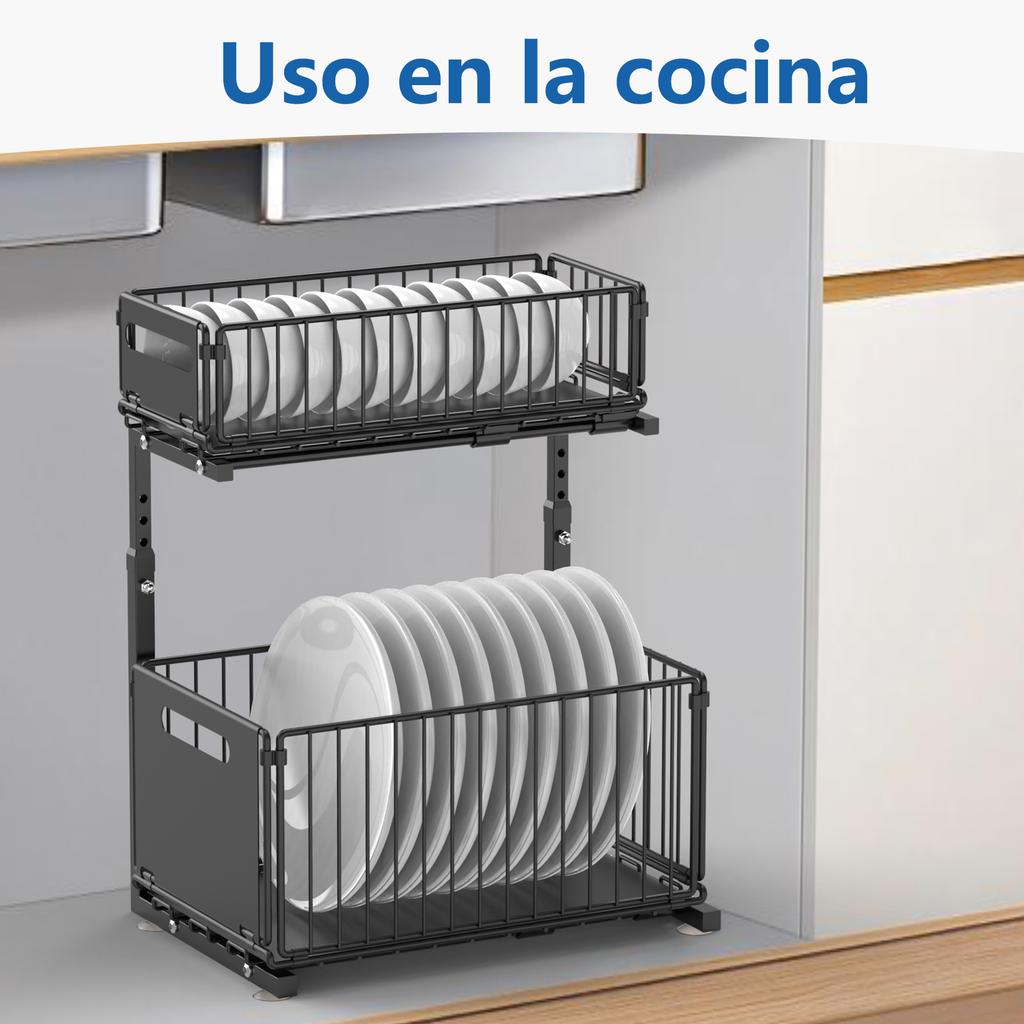 2 Tier Pull Out Cabinet Organizer with Slide Drawer Basket Adjustable Height Kitchen Under Sink Storage Rack Spice Jar Rack
