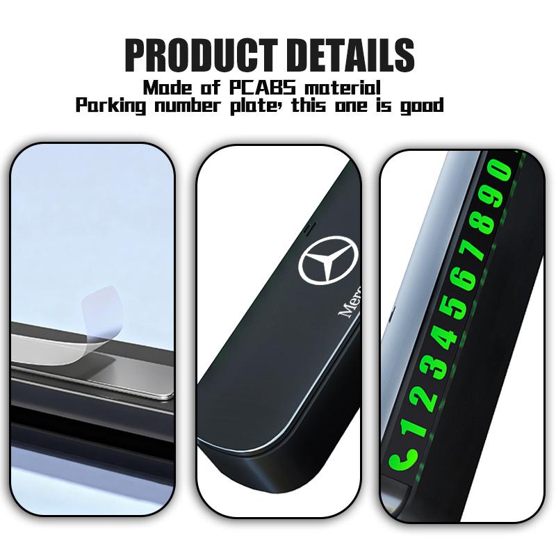AABCS1 Car Logo Temporary Parking Card ABS Phone Number Card Plate Auto Accessories For Benz AMG Exclusive A C E R V Class CLA CLS C180