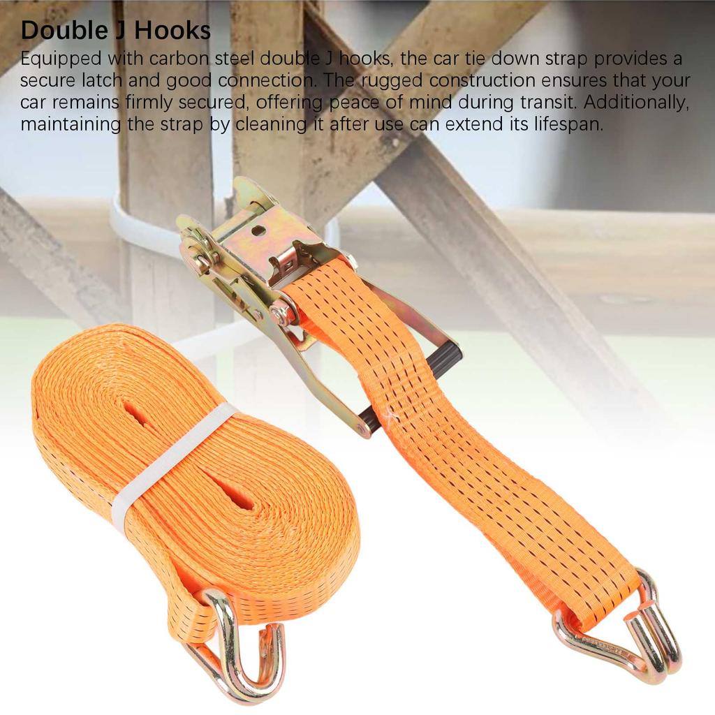 1 Set Tie Down Strap Orange Color Carbon Steel and Nylon 2500KG Working Tension Heavy Duty Ratchet