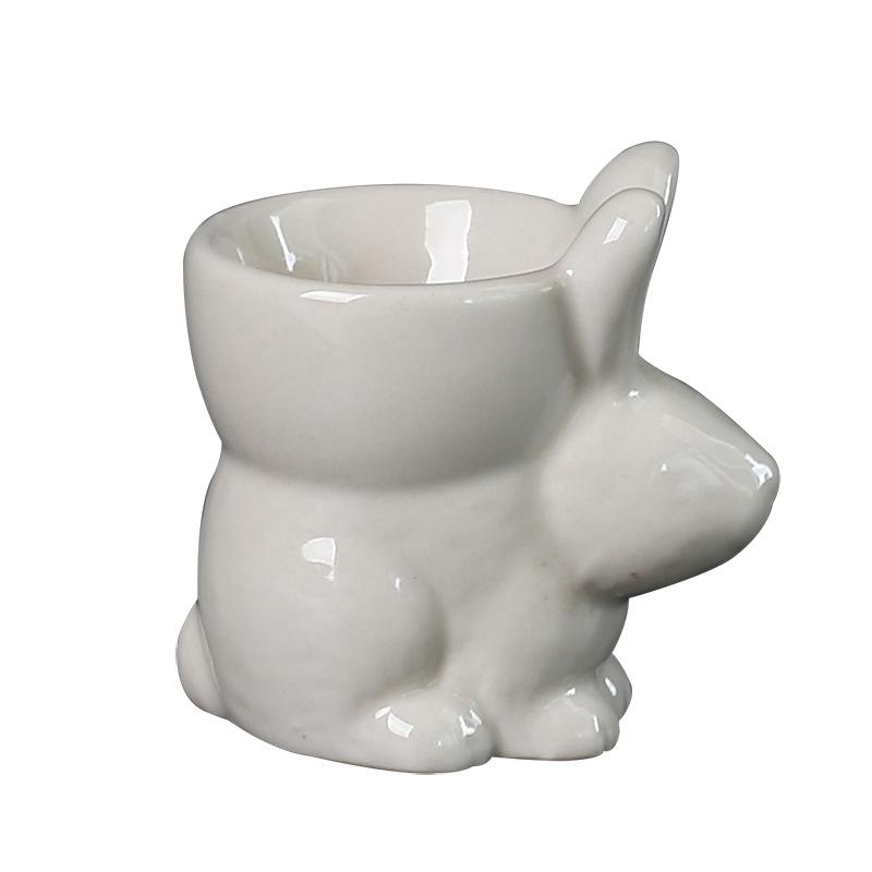 Hand-Painted Rabbit Egg Holder Ceramic Egg Cup Creative Three-Dimensional Cartoon Ornament Ring Beauty Sundries Storage Box