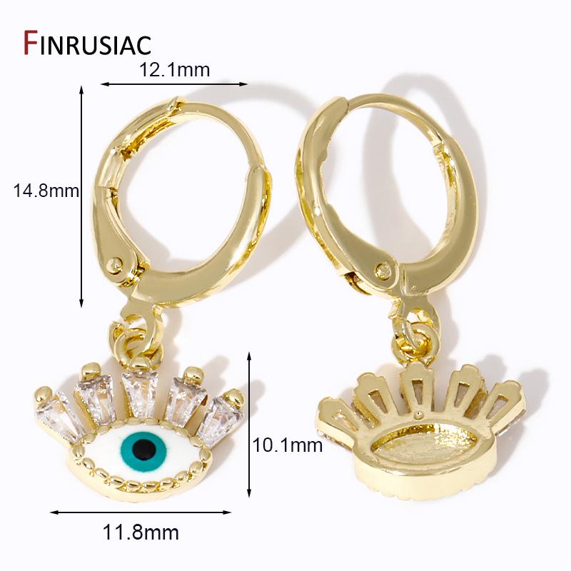 Fashion Crystal Evil Eye Charm Drop Earrings for Women Gold Plated Brass Greek Eye Dangle Hoop Earrings Birthday Jewelry Gift
