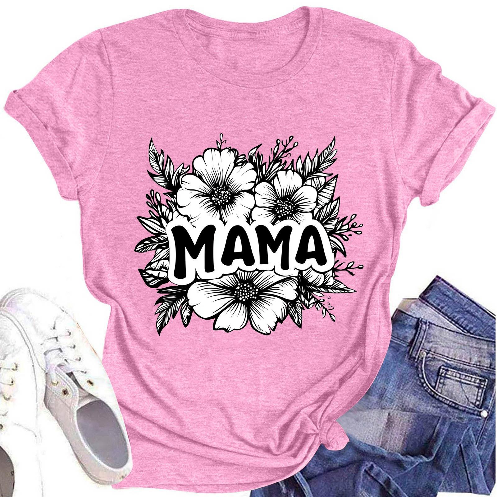 

Женская модная футболка с круглым вырезом и коротким рукавом, повседневный топ с принтом ко Дню матери M розовый