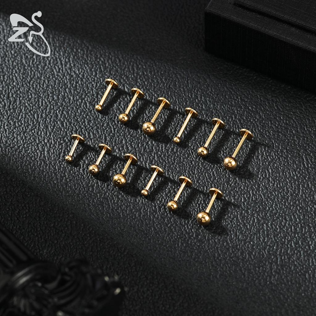 ZS 6 Pcs/lot Internal Thread 16G/18G Stainless Steel Labret Lip Piercing Men Ball Flat Back Earrings Cartilage Helix Piercings