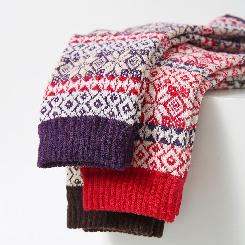 5/10 Pairs Casual Autumn Winter Thickened Warm Socks: Women's Double Layer Octagonal Flower Rabbit Wool Socks Retro Coarse Knit Women's Socks