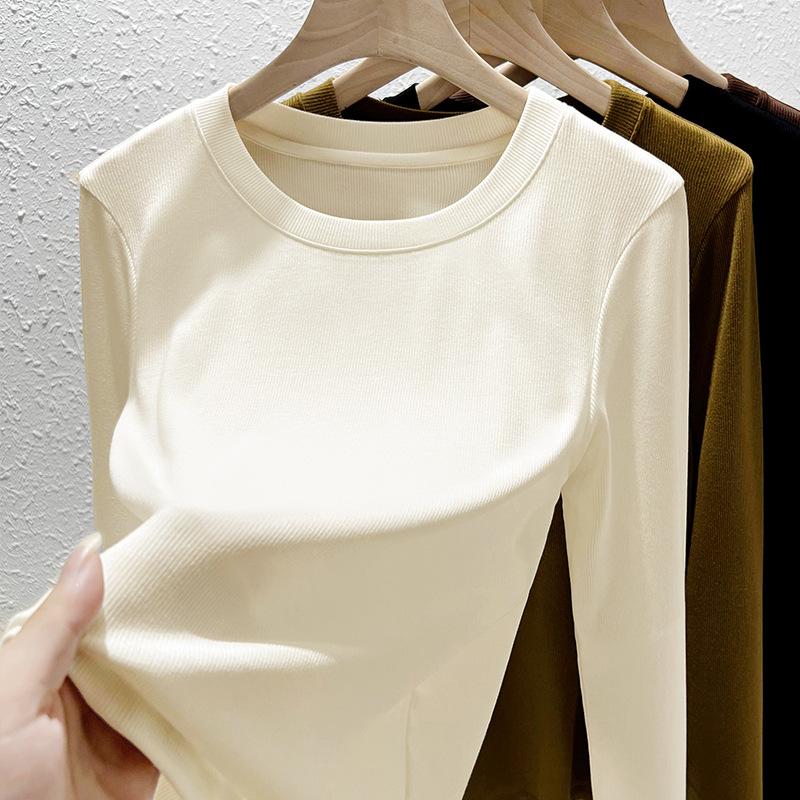 Crew neck long-sleeved t-shirt women's summer new slim-fitting and thin primer women's threaded t-shirt top