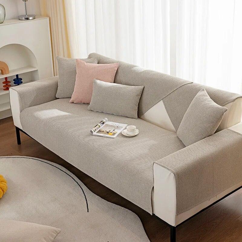 Living Room Cotton Sofa Towel Anti-Pet Scratch Protection Sofa Cover Solid Color Sofa Cushion Cover Universal Non-Slip Cushion
