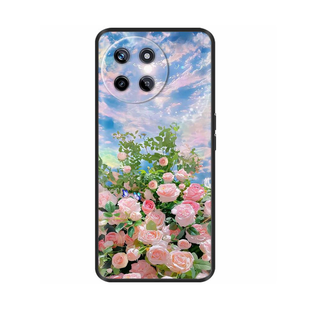 Für Realme 11 4G Hülle Silikon Weich Marmor Blume Schwarzer Stoßfänger Fundas Coque Für OPPO Realme 11 4G 6.43" realme11 Bemalte Abdeckungen