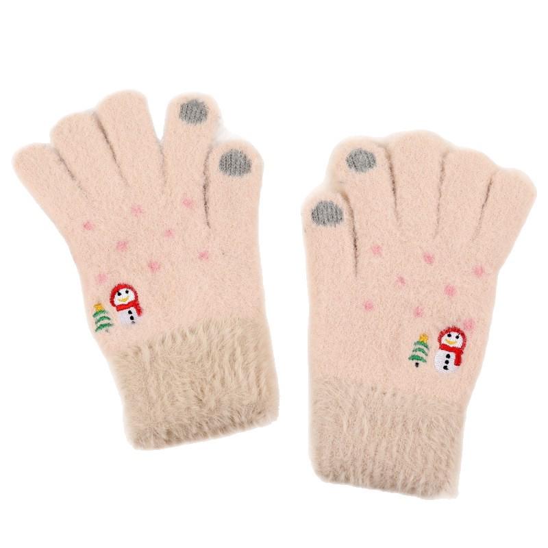 Korean Style Christmas Embroidered Warm Wool Touchscreen Gloves for Men and Women