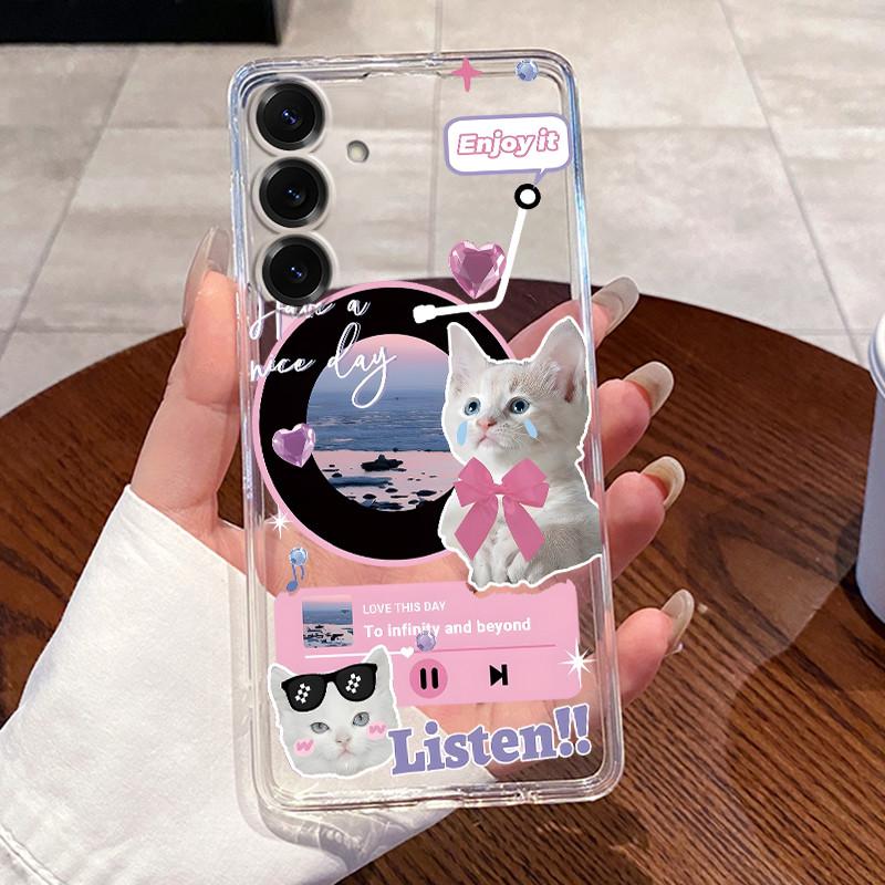 For Samsung Galaxy S25 FE S25 Edge S25 Slim S25+ Cases Clear Soft TPU Back Cover For Samsung S25 Plus Cute Rabbit Cat Phone Case