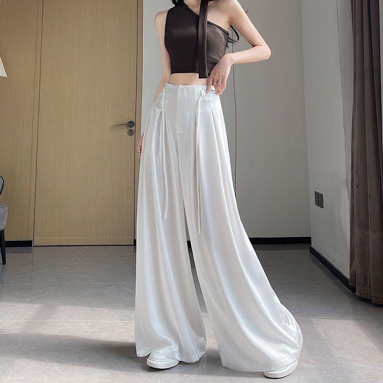 2026 Damen High-Waist Acetatsatin Weitbeinige Bodenlange Hose - Stylischer Sommer Sonnenschutz Freizeitanzug.