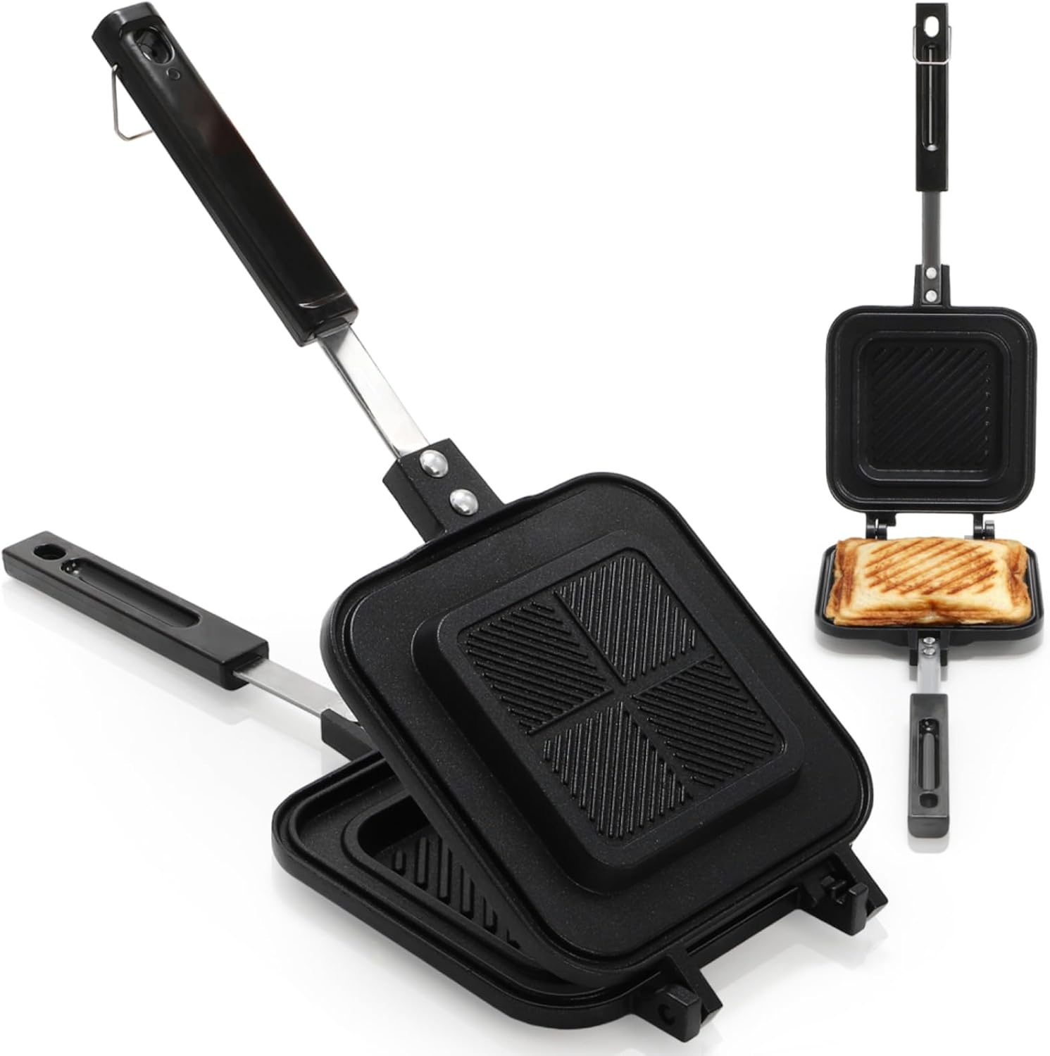 Sandwich Maker, Non-Stick Aluminum Grilled Pancake Flip Pan with Handle, Cheese Frying United States