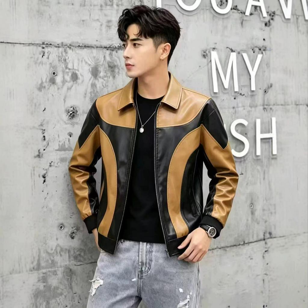 Men's Leather Jacket Splicing Contrasting Jacket Motorcycle Suit Racing Suit Men's Jacket Pu Jacket Machine