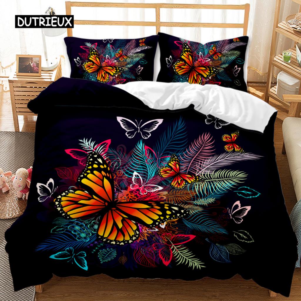 

Пододеяльник с бабочками для девочек и женщин, весенний комплект постельного белья с синими золотыми бабочками, двуспальный комплект постельного белья с изображением животных, размер «king-size», полиэстер, одеяло EU single(135x200cm)