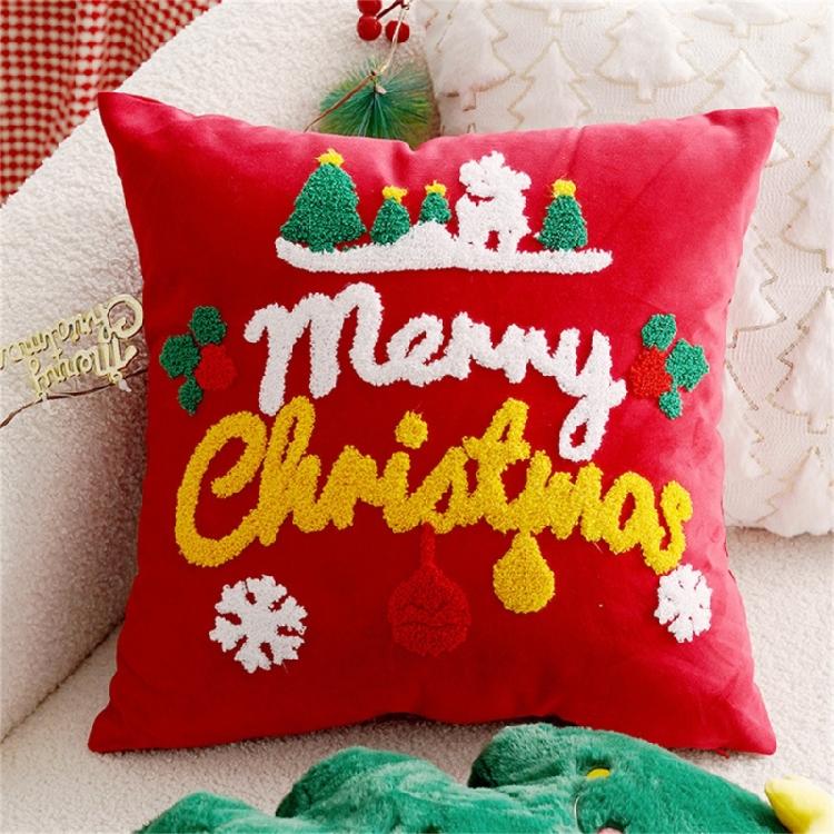 Embroidered Throw Pillow Case Removable Washable Sofa Cushion Cover Christmas Themed Pillowcase Home Decoration