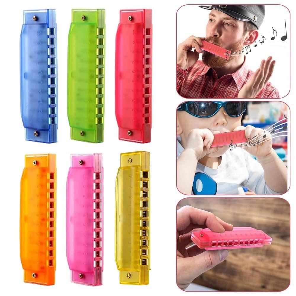 Bright Color 10 Hole Harmonica Translucent Diatonic Harmonica Kids Educational Toy