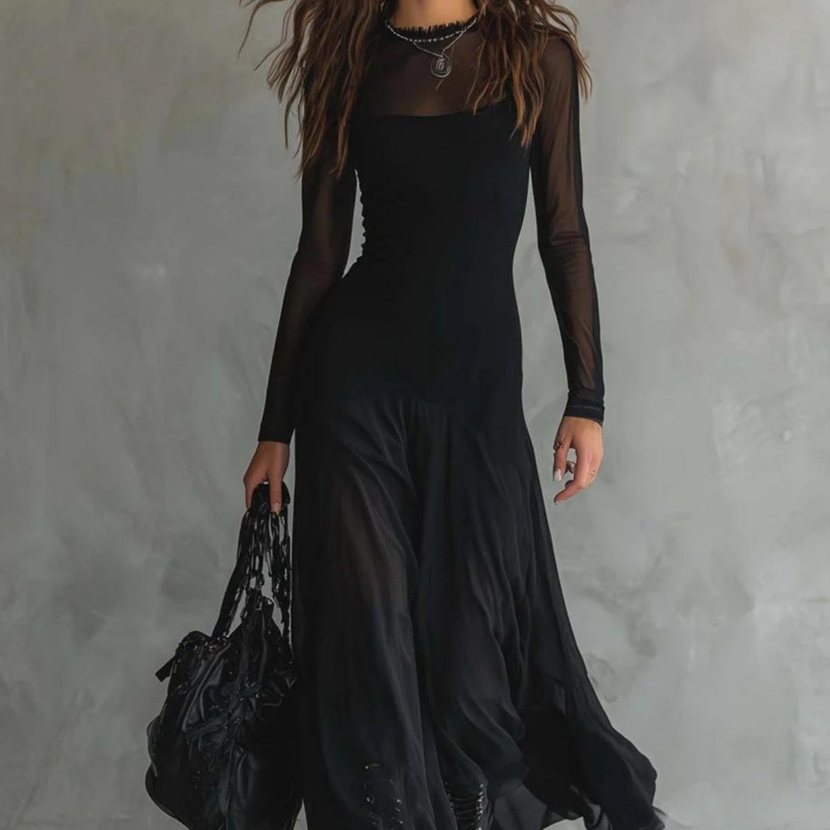 

Spring New Arrival Women s Lace Patchwork Slim Fit Elegant Casual Dress European American Style Crossborder Women s Clothing S чёрный