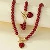 2pcs Elegant Red Heart Imitation Pearl Jewelry Set,Necklace and Bracelet for Women,Perfect for Daily Wear & Valentine'S Day Gift