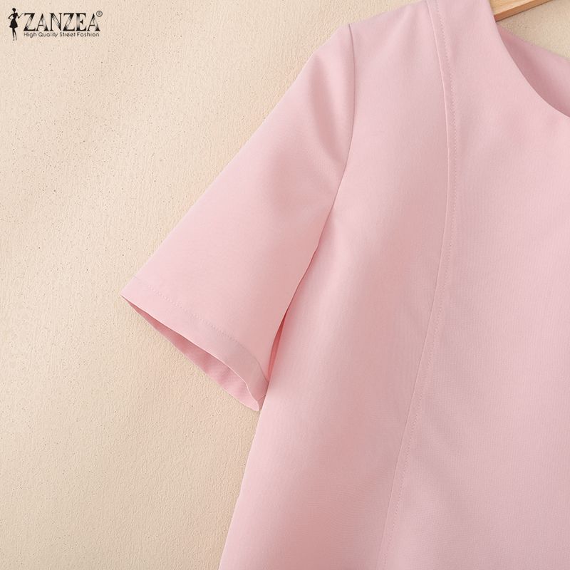 ZANZEA Camicetta estiva casual da donna con scollo rotondo e maniche corte