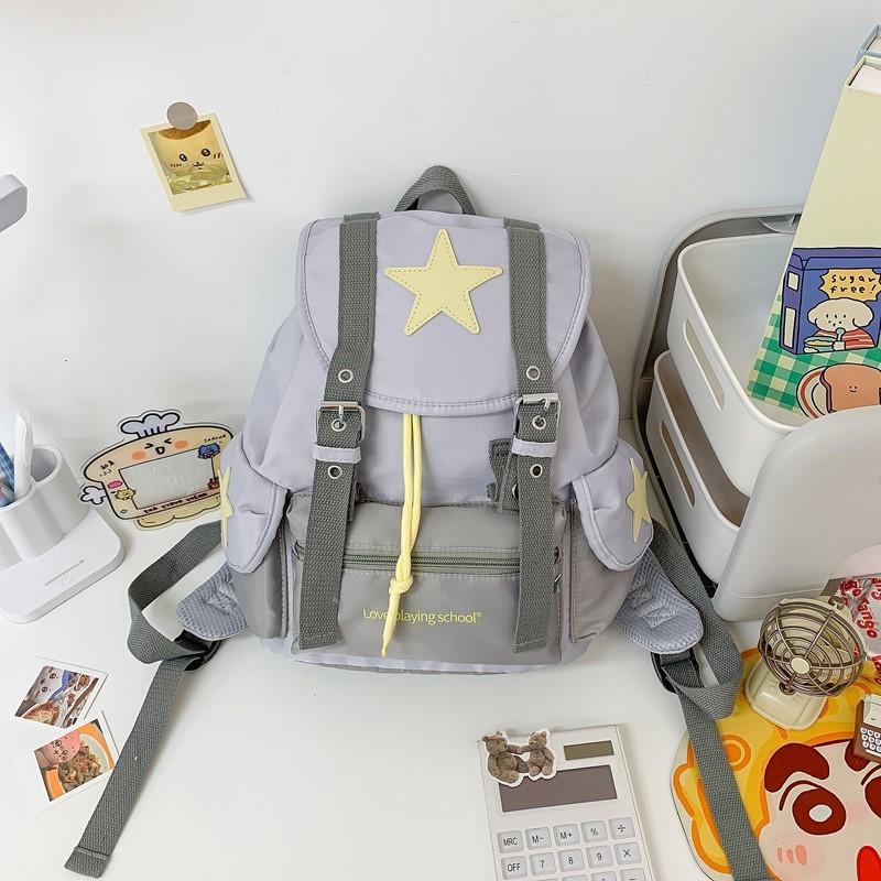 

Five Pointed Star Casual Backpack For Women With Large Capacity And Splicing Design For Travel And School Use срібний