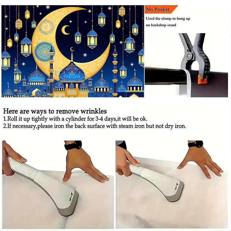 Photo Backdrop Blue Eid Al-Adha Backdrop Ramadan Mubarak Islamic Muslim Festival Background for Studio Photography,Party,Event Supplies