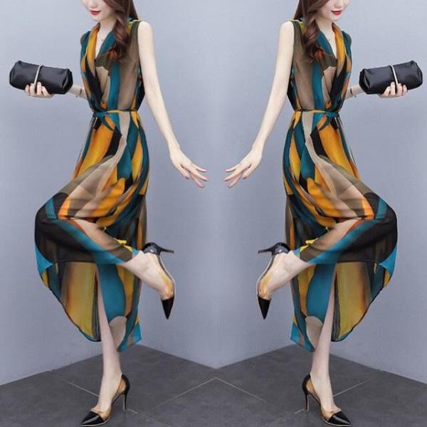 2024 Summer Fashionable Sleeveless Dress for Women - Plus Size, Knee-Length