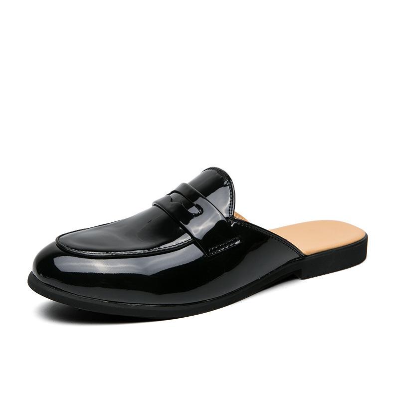2025 summer new men's business casual leather shoes Korean version trend versatile half slippers breathable trendy men's shoes large size