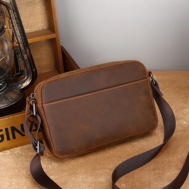 Genuine Leather Crossbody Bag, Niche Crazy Horse Leather Single-shoulder Bag, Men's Bag, Cowhide Crossbody Small Bag