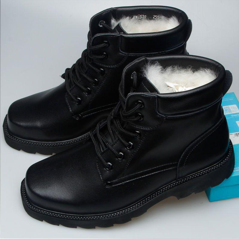 Men's Genuine Leather Snow Boots, Cowhide, Lace-Up Martin Style, Thick Wool for Winter Warmth