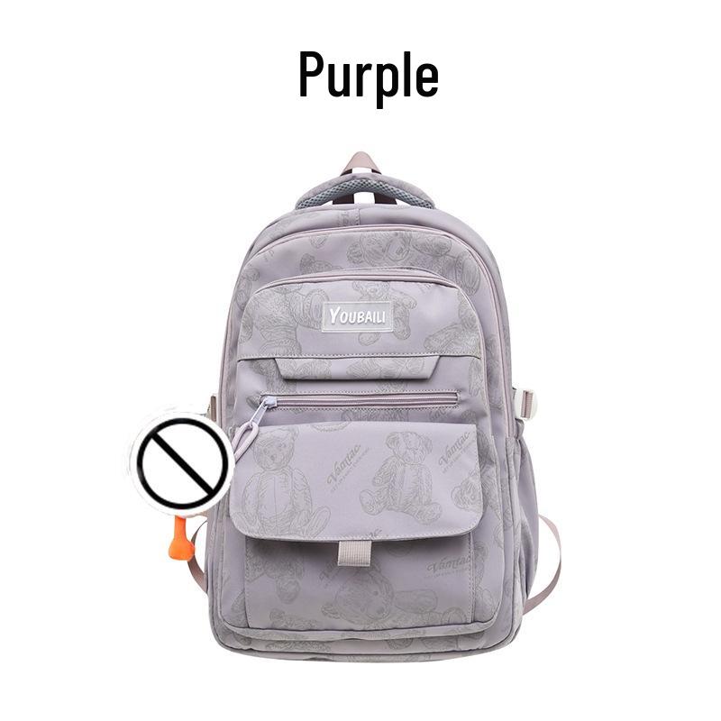 Large Capacity Bear Print Backpack for Students - Perfect for Middle, High School, and University Girls.