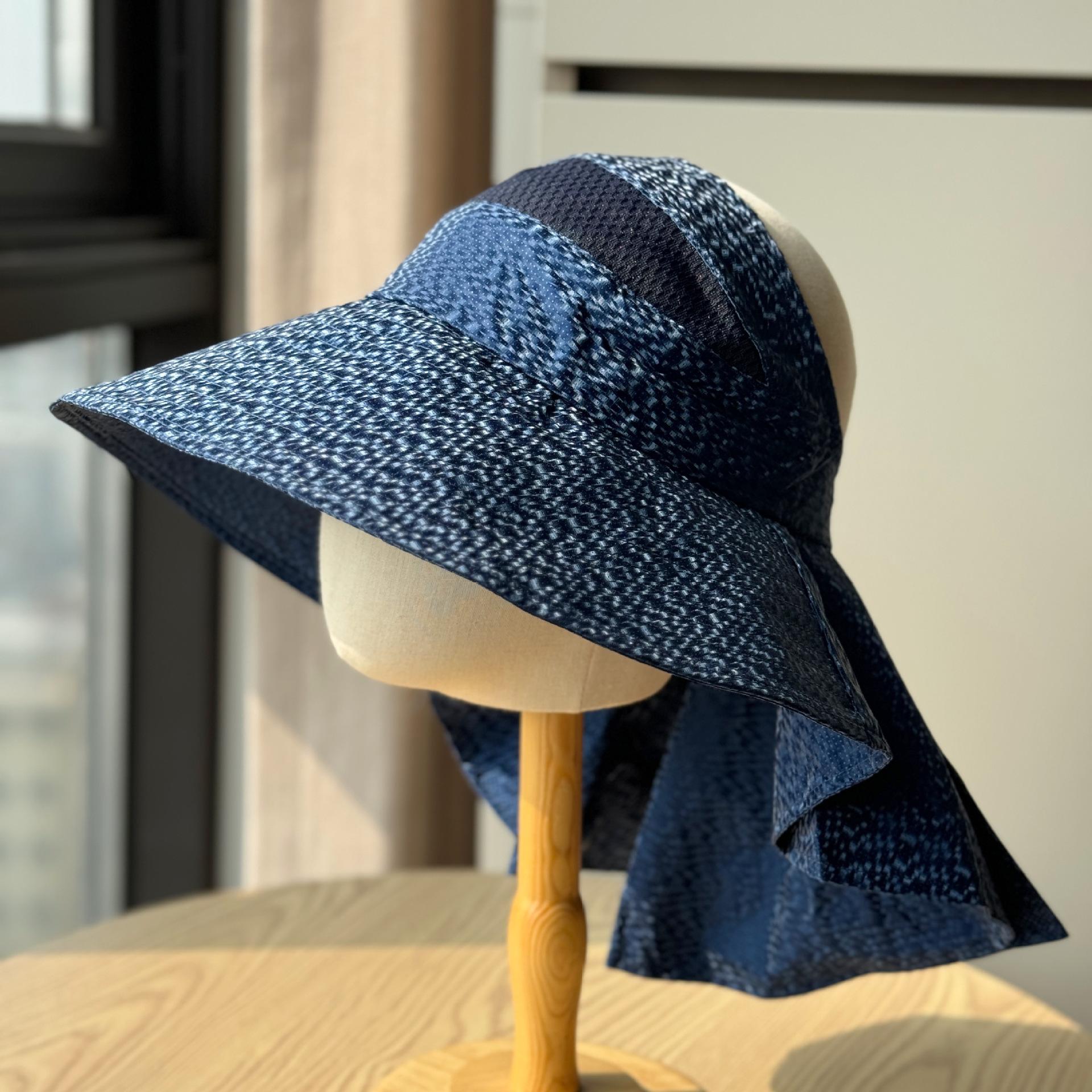 

New style neck-protecting open-top sun hat for women, outdoor large-brimmed UV protection ice-feel cape hat with ponytail opening, trendy sun hat Adult54-60Adjustable темно-синього кольору
