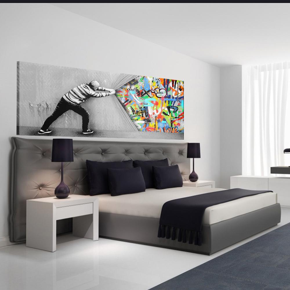 Graffiti Art Wall Pictures For Living Room Behind The Curtain Pop Street Art Canvas Painting Wall Art Posters And Prints Quadros