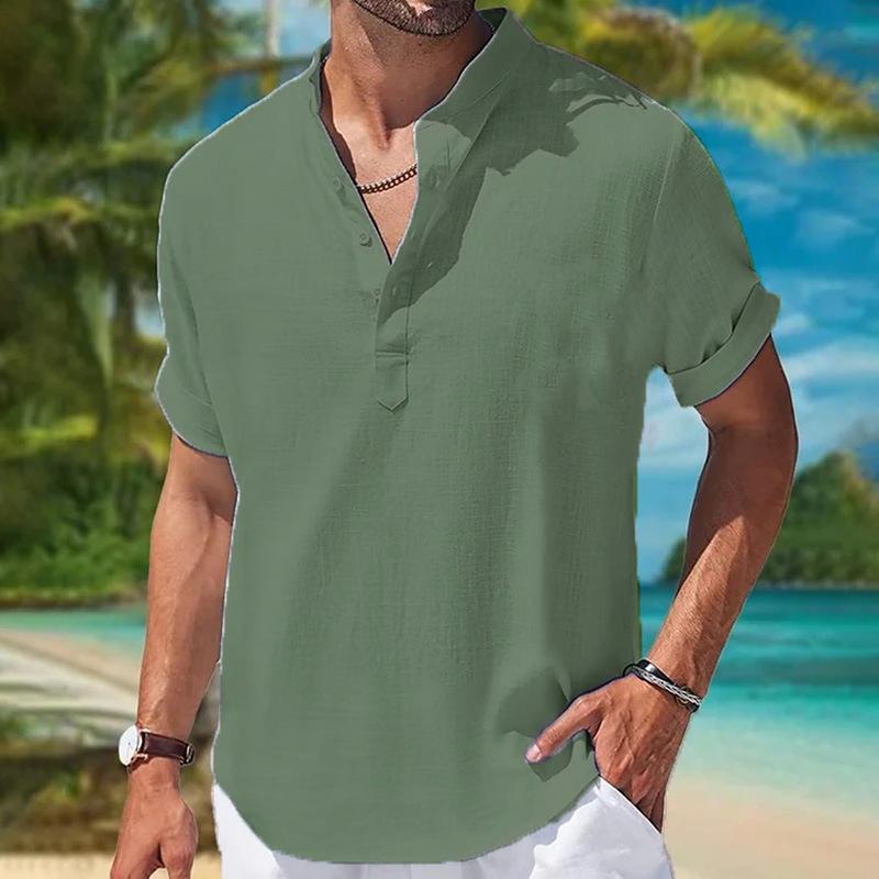 2024 Men's Linen Short Sleeve Shirts Casual Summer Solid Solor Shirt Us Size