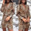 Women  Slim  Long Sleeve Leopard Printing V-Neck Bandage Irregular Dress