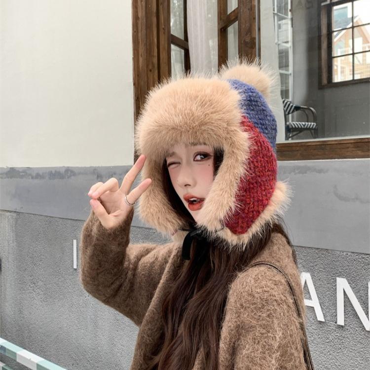 Fashion Fleece Thickened Hat Women's Winter Windproof Ear Protection Lei Feng Hat Cycling Skiing Knitted Wool Hat