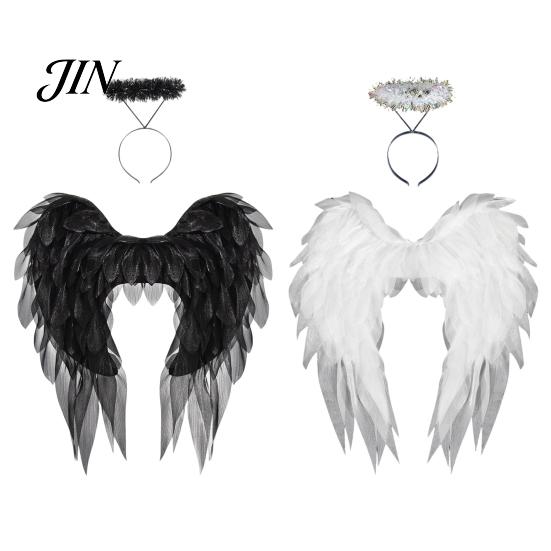 Outdoor Cosplay Wings Angel Feather Wing for Women Girls, Soft Organza Costume Accessory Halloween with Headband Photo Booth, Party, Stage Show