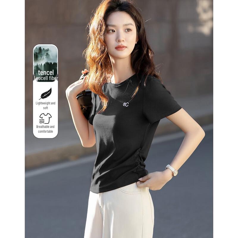 Women s Lyocell Blend Embroidered Letter T-Shirt S